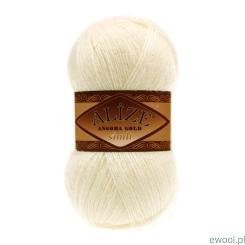 Włóczka Angora Gold Simli Alize kolor 62 kremowy z błyszczącą nitką