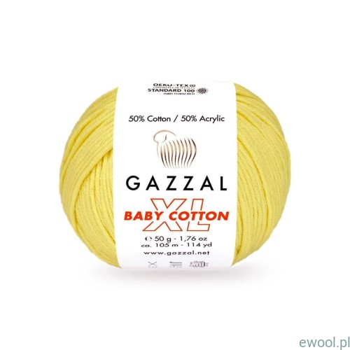 Włóczka Baby Cotton XL Gazzal kolor 3413 żółty