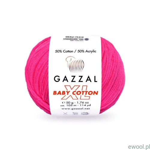 Włóczka Baby Cotton XL Gazzal kolor 3461XL neonowy róż
