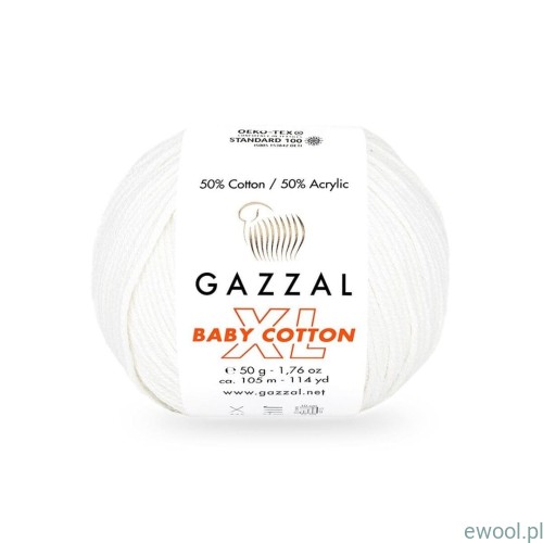Włóczka Baby Cotton XL Gazzal kolor 3432XL biały