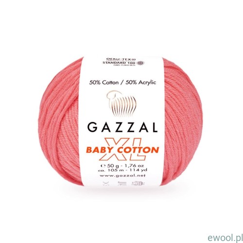 Włóczka Baby Cotton XL Gazzal kolor 3435XL koralowy